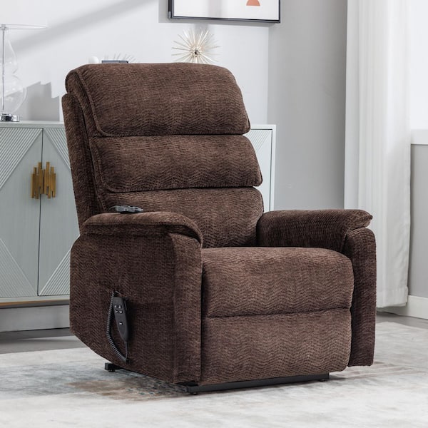 Brown Chenille Dual Motor Infinite Position Up to 350 lbs. Power Lift Recliner Chair with Heat Massage