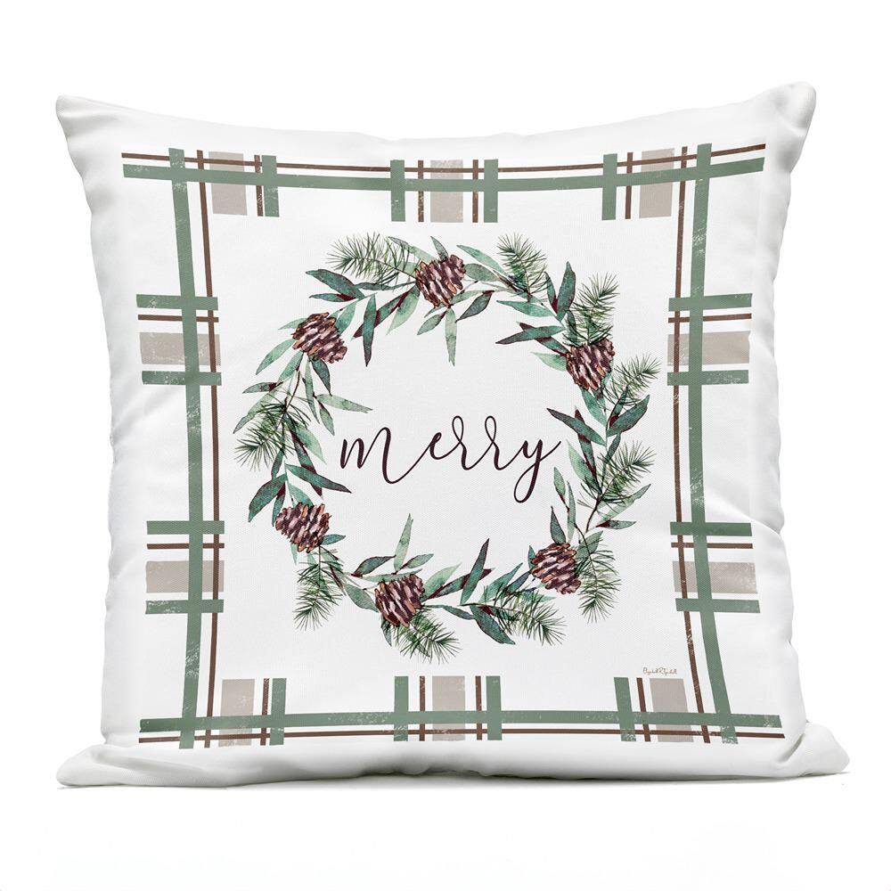 Merry Wreath on Green Plaid Green Square Outdoor Throw Pillow price history on PriceWatchPro
