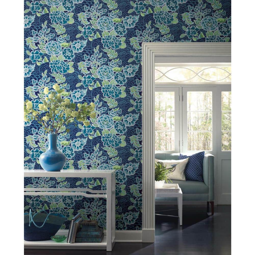 Blue and Green Floral Peel and Stick Wallpaper Roll