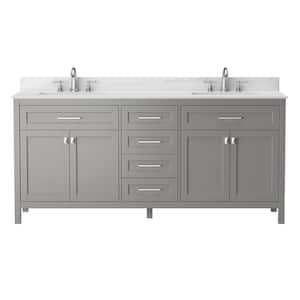 72 in. W x 22 in. D x 34 in. H Double Sink Freestanding Bath Vanity in Grey with White Carrara Marble Top