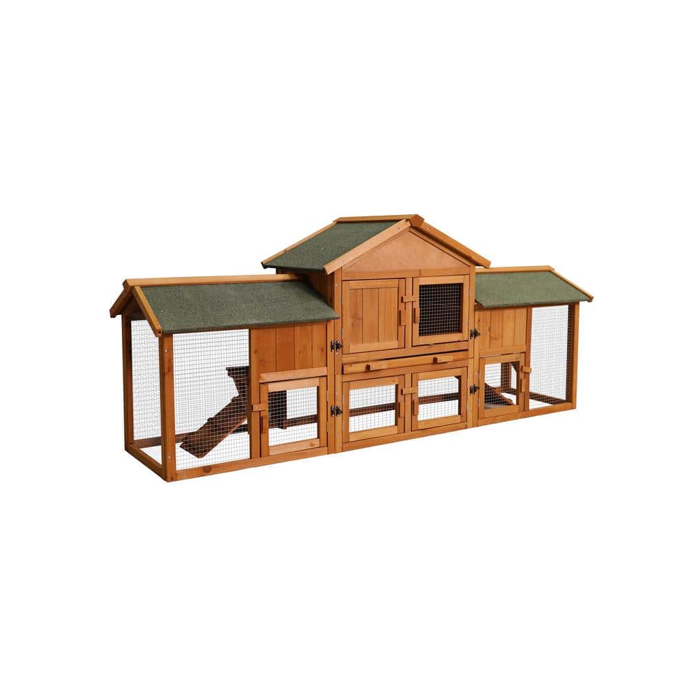 79.5 in. Extra Large Bunny Cage Pet Cottage Poultry Pen Enclosure with Removable Tray 2-Tier Waterproof Roof
