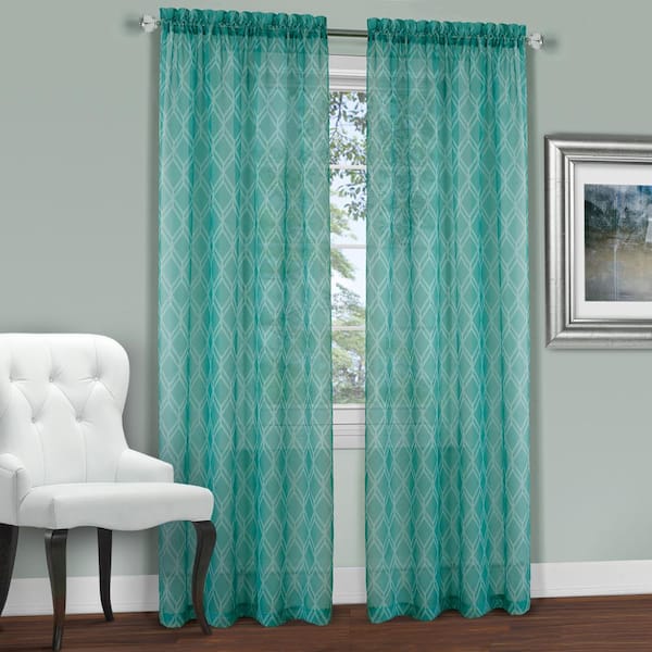 Achim Kent Polyester Rod Pocket Curtain in Teal - 52 in. W x 63 in. L