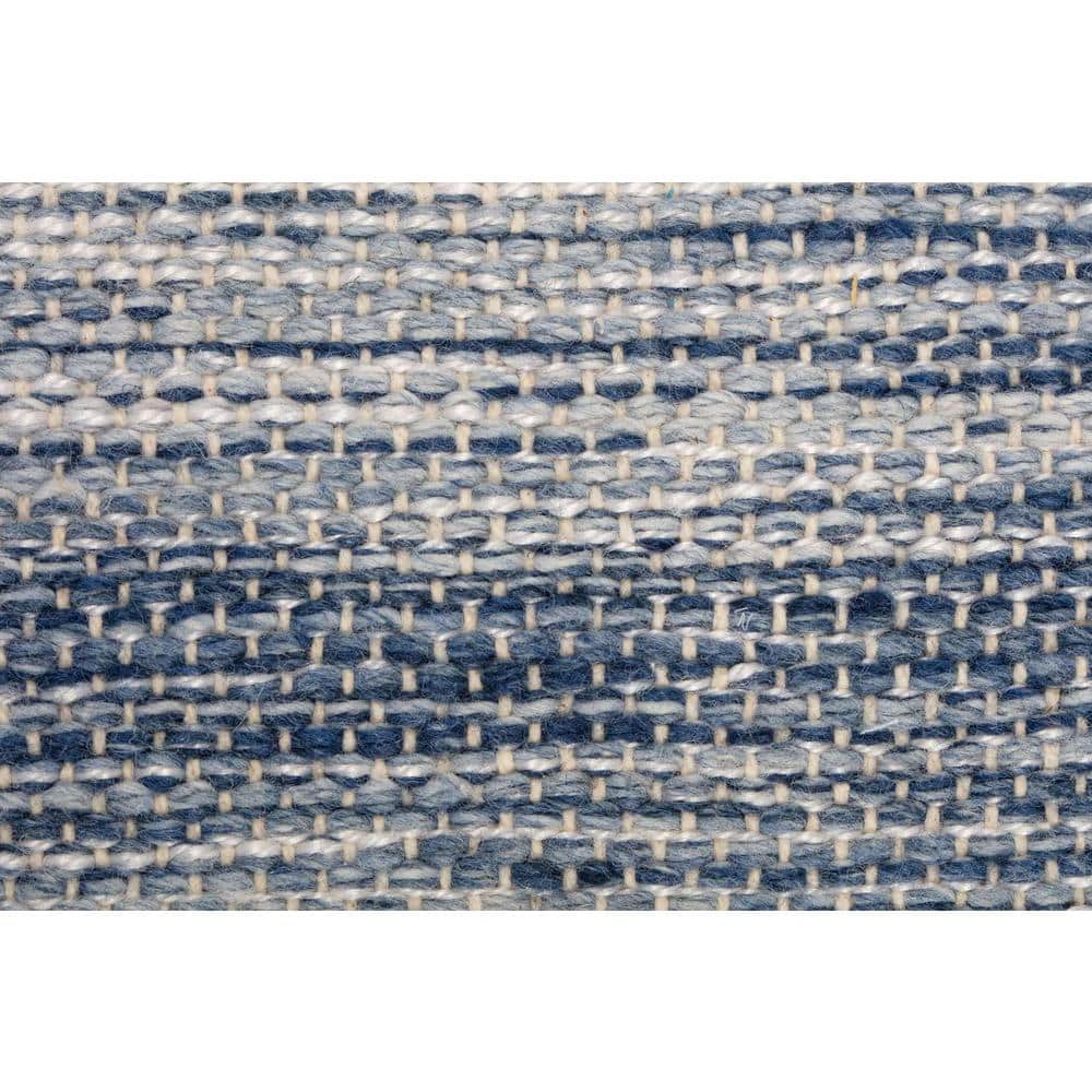 Bar Harbor 21" Blue and Ivory Cotton Pouf Ottoman