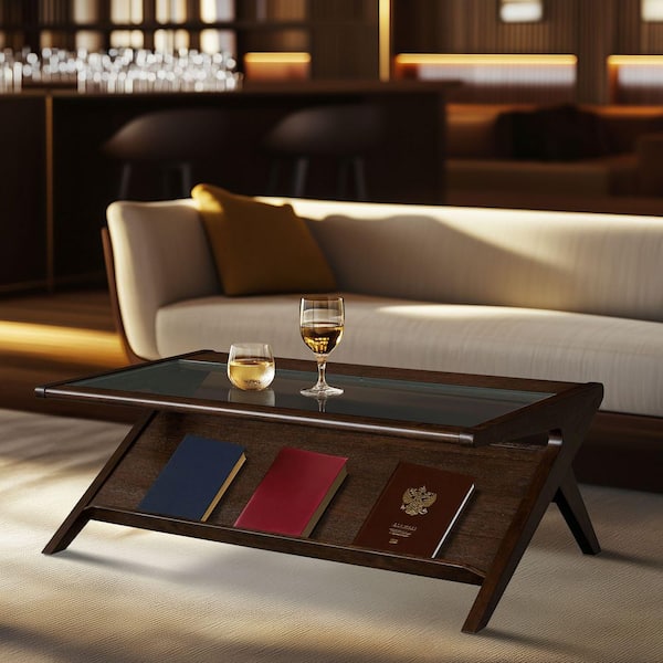 INK+IVY Rocket 27 in. Morocco Brown Rectangle Glass Coffee Table