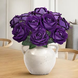 16 in. Royal Purple Artificial Velvet Rose Flower Stem Bush Bouquet (Set of 2)