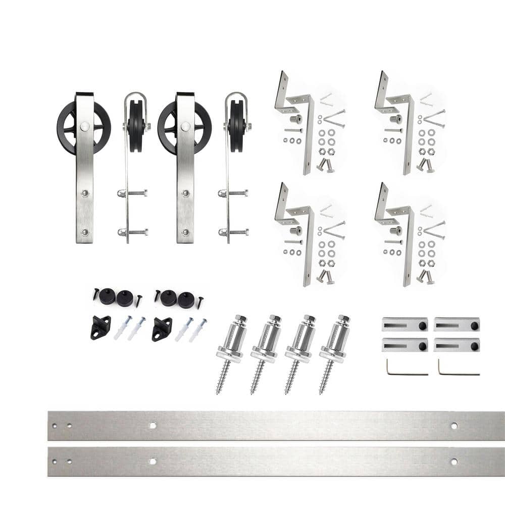 5.5 ft./66 in. Brushed Nickel Double Track Bypass Z-Shape Sliding Barn Door Hardware Kit - Spoke Wheel Design Roller price history on PriceWatchPro