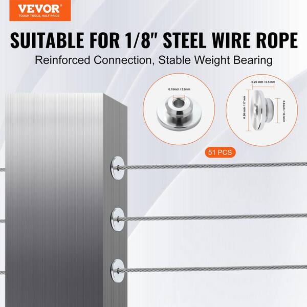 51 Pack Cable Railing Kit 1/8 in. Wheel Protector Sleeves Bundle with Black Invisible Swage Tensioner and Terminal