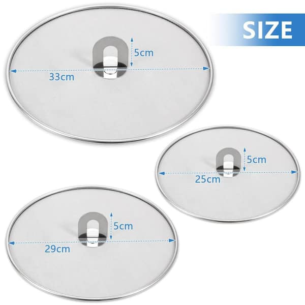 Stainless Steel Splatter Screen with Grease Splatter Guard, and Fold Flat Knob for Kitchen and Frying Pan (3-Pack)