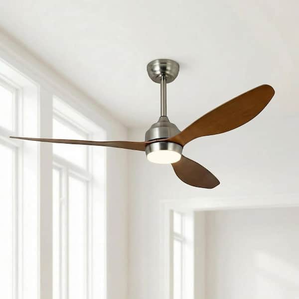 52 in. Integrated LED Indoor Downrod Mount Brushed Nickel/Walnut Standard Ceiling Fan with Light and Remote 6-Speed