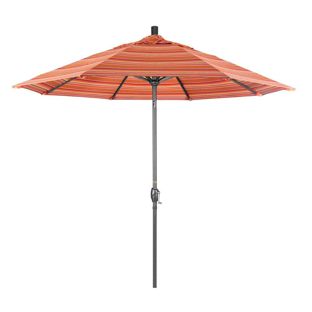 9 ft. Hammertone Grey Aluminum Market Patio Umbrella with Push Button Tilt Crank Lift in Dolce Mango Sunbrella price history on PriceWatchPro
