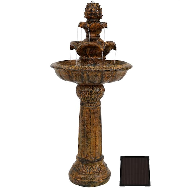 Sunnydaze Decor 42 in. Ornate Elegance Tiered Outdoor Solar Water Fountain in Rustic Finish with Battery Backup and LED Light