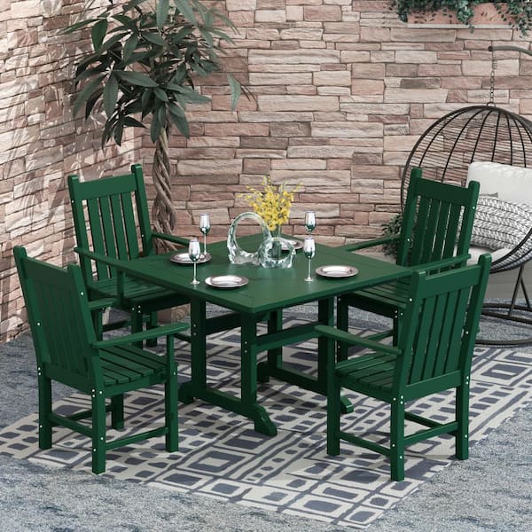 WESTIN OUTDOOR Hayes 5-Piece HDPE Plastic Outdoor Patio Dining Set with Square Table and Arm Chairs in Dark Green