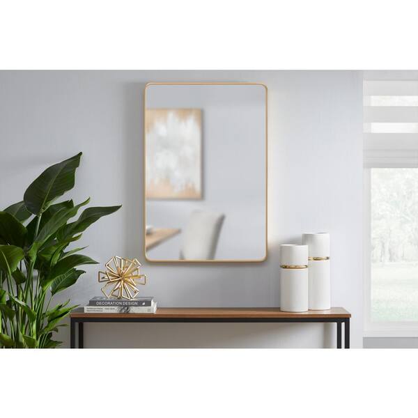 StyleWell Medium Modern Rectangular Gold Framed Mirror with Rounded ...