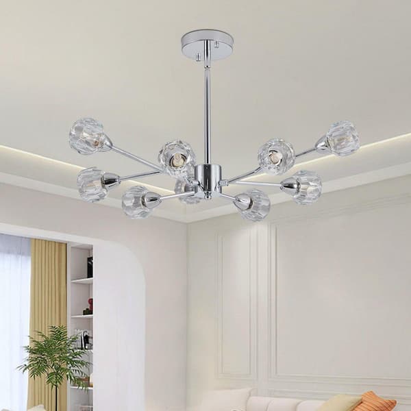 Avex 9-Light Chrome Pendant Light with Crystal Shade, No Bulbs Included