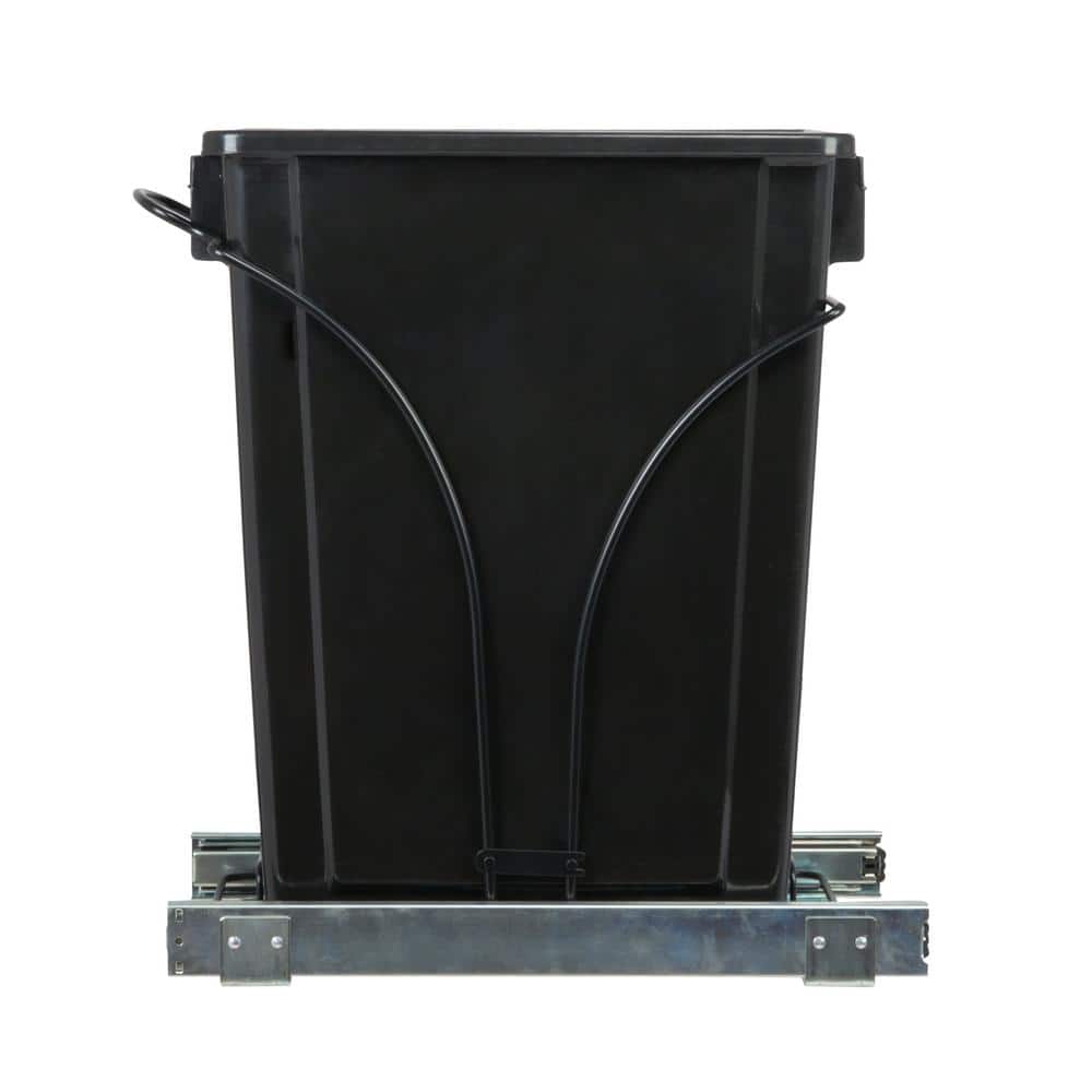 Black Plastic Pull-Out Trash Can with Chrome-Plated Steel Base