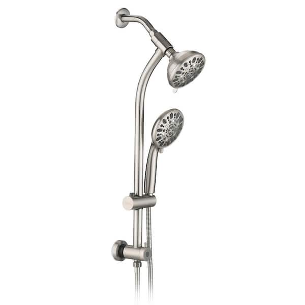 Pdpbath 7-spray 5 in. Dual Wall Rain Shower Head and Handheld Shower Head With 1.8 GPM in Brushed Nickel