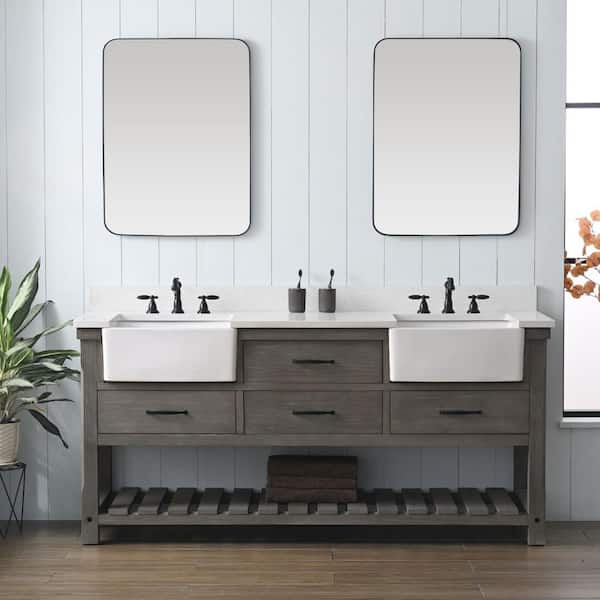 Wesley 72 in. W x 22 in. D x 34 in. H Bath Vanity in Weathered Gray with Ariston White Engineered Stone Top with Sinks