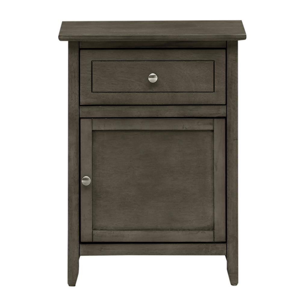 Gray Solid Wood 1-Drawer Nightstand, 25" Height