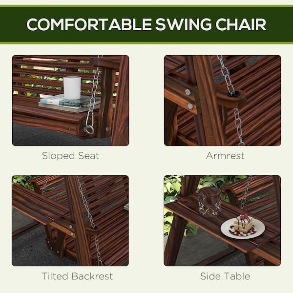 Outsunny 77.25 in. 2-Person Carbonized Fir Wood Patio Swing Outsunny 77.25 in. 2-Person Carbonized Fir Wood Patio Swing