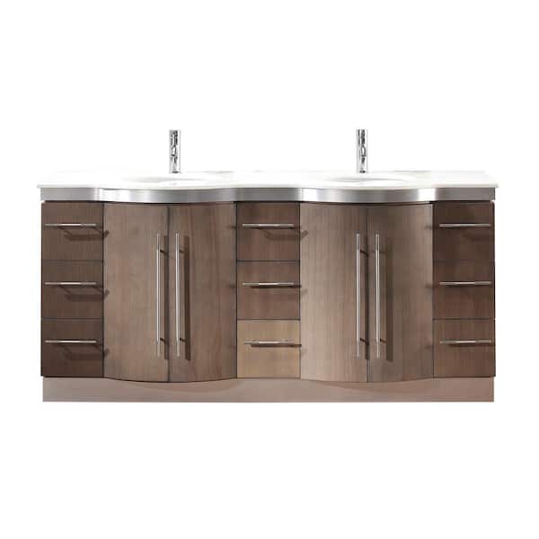 Studio Bathe Dinara 72 in. Vanity in Smoked Ash with Nougat Quartz Vanity Top in Smoked Ash