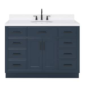 Hepburn 48 in. W x 22 in. D x 36 in. H Single Sink Freestanding Bath Vanity in Midnight Blue with Carrara Qt. Top
