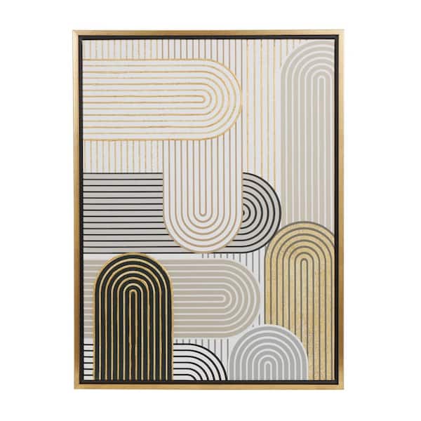 Novogratz 1- Panel Abstract Art Deco Linear Arched Framed Wall Art with Gold Foil Accents 32 in. x 24 in.