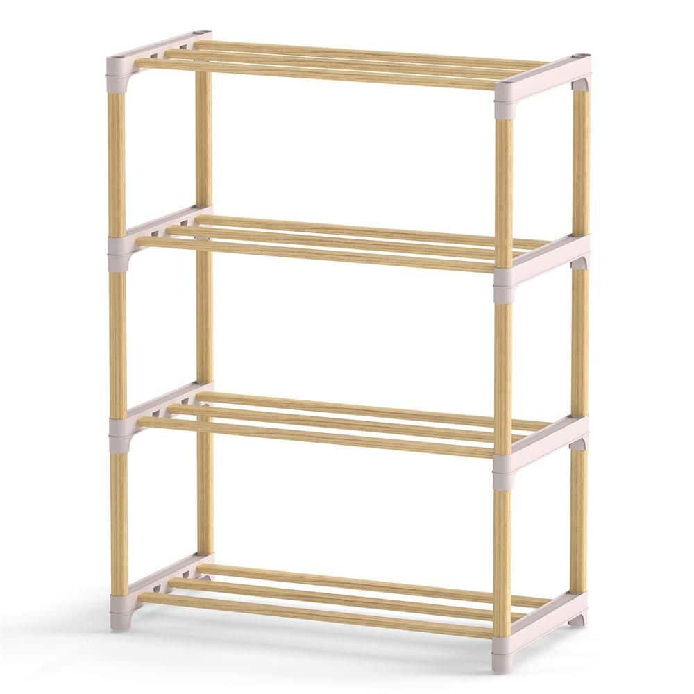 Solid Wood 26.5 in. H 12-Pair Shoe Rack 4-Tier Shoe Storage Organizer with Slatted Open Shelves Small price history on PriceWatchPro