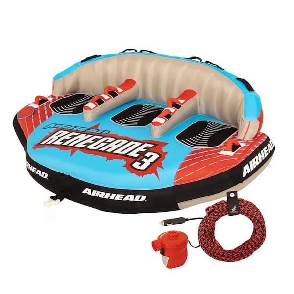 Airhead Renegade 3-Person Inflatable Towable Water Tube Kit with Boat Rope & Pump