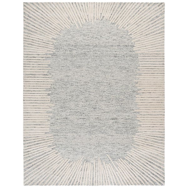 Abstract 11 ft. x 15 ft. Gray/Ivory Marle Eclectic Area Rug
