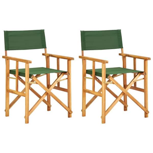 Natural Brown and Green Polyester Fabric Seat Patio Folding Director's Chairs (Set of 2)