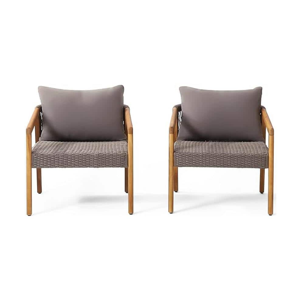 Teak Wicker Outdoor Lounge Chair with Gray Cushion (2-Pack) 72919-LY ...