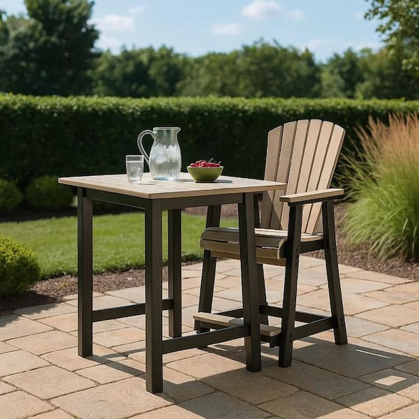 Ashi Brown and Black Metal HDPE Outdoor Bar Stool Bar Height Chair Set of 2