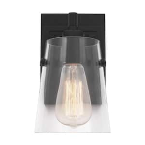Crofton 5.25 in. W x 9 in. H 1-Light Midnight Black Bathroom Wall Sconce with Clear Glass Shade