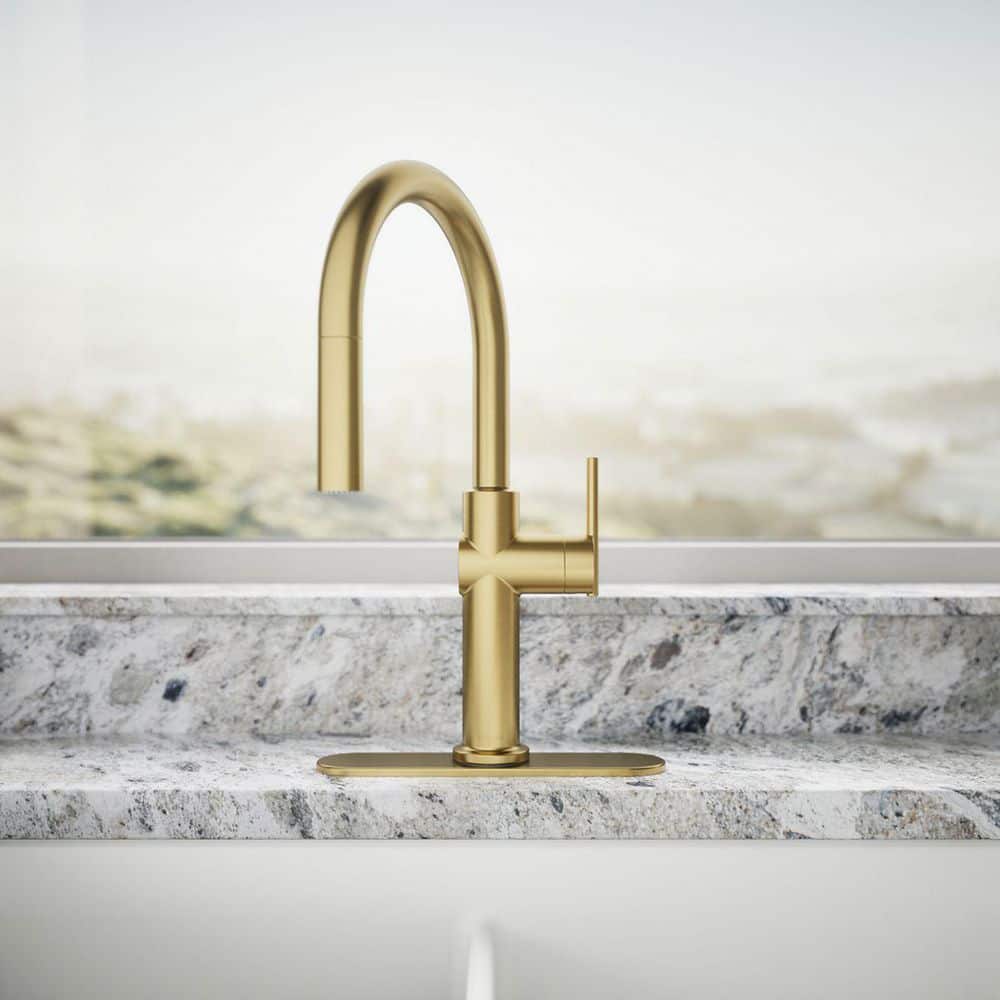Sophisticated Moderne Brass Regular Kitchen Faucet with Pull-out Spray