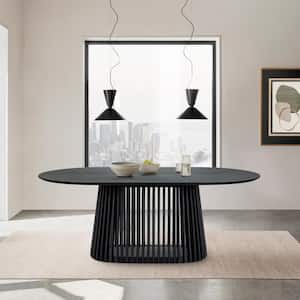 Pasadena Contemporary Black Oak Veneer Wood 79 in. Pedestal Base Oval Dining Table - Seats 6