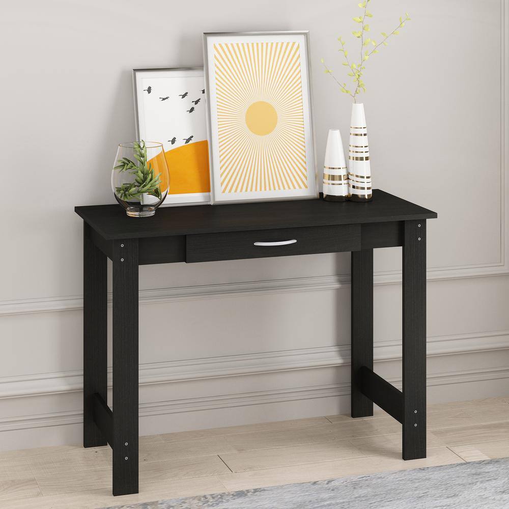 Sleek Black Composite Wood Writing Desk with Drawer