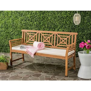 Del Mar 63 in. 3-Person Teak Brown Acacia Wood Outdoor Bench with Beige Cushions