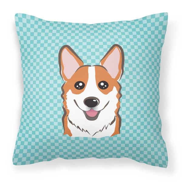 Caroline's Treasures 14 in. x 14 in. Multi-Color Outdoor Lumbar Throw Pillow Checkerboard Blue Corgi Canvas