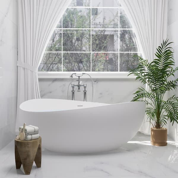 Vespa 63 in. x 39 in. Soaking Bathtub with Center Drain in Matte White
