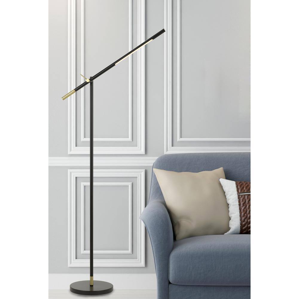 Virton 68'' Adjustable Two-Tone LED Floor Lamp in Black and Antique Brass