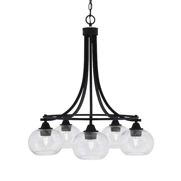 Unbranded Madison 5-Light Matte Black Round Chandelier with 7 in. Clear Bubble Glass Shades, No bulbs included