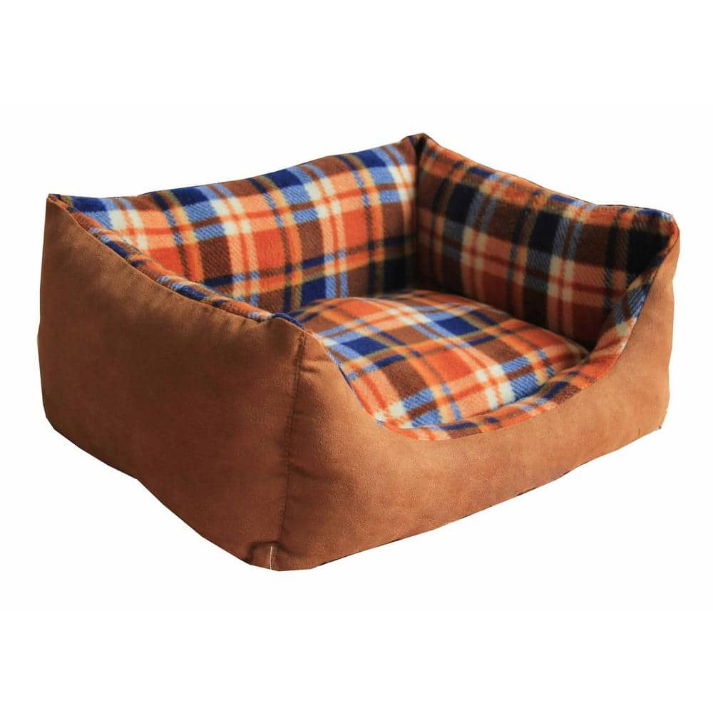 PET LIFE Rectangular Medium Light Brown Plaid Bed PB2MCMD The