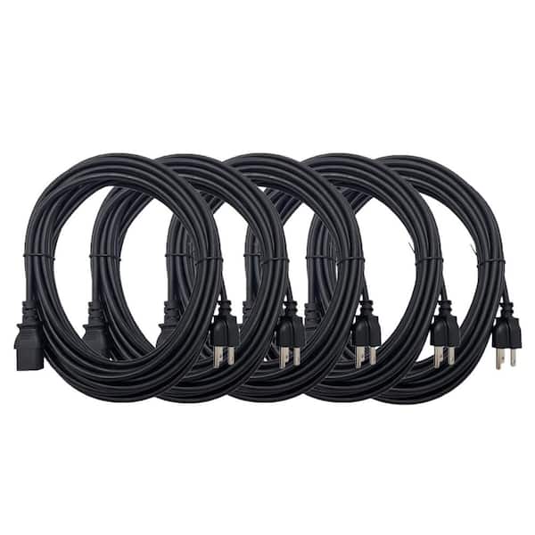 10 ft. (18 AWG)/3-Conductors Universal AC Power Cord UL Approved Indoor (NEMA 5-15P to C13) Black/5-Pack
