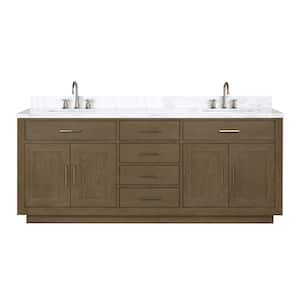 Condor 80 in W x 22 in D Grey Oak Double Bath Vanity, Carrara Marble Top, and Faucet Set