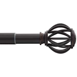 72 in. - 144 in. Telescoping 1 in. Single Curtain Rod Kit in Oil- Rubbed Bronze with Round Cage Finials
