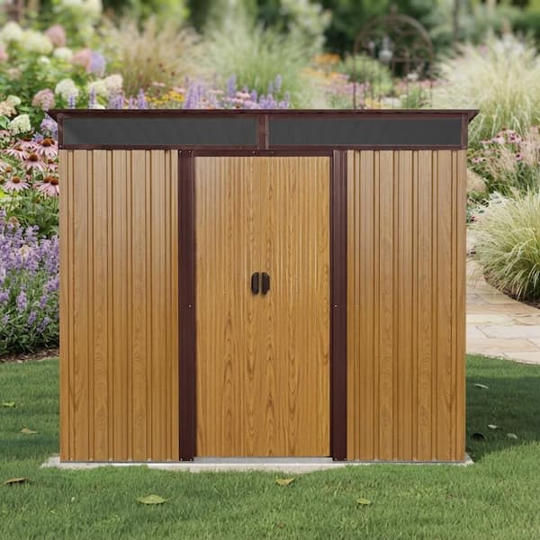Coffee 8 ft. W x 6 ft. D Metal Outdoor Storage Shed with Lockable