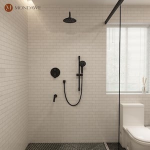 Retro Series 3-Spray Patterns with 1.8 GPM 8 in. Rain Wall Mount Dual Shower Heads with Handheld and Spout in Black