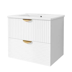 24 in. W x 18 in. D x 23 in. H Wall Mounted Bath Vanity in White with White Ceramic Top