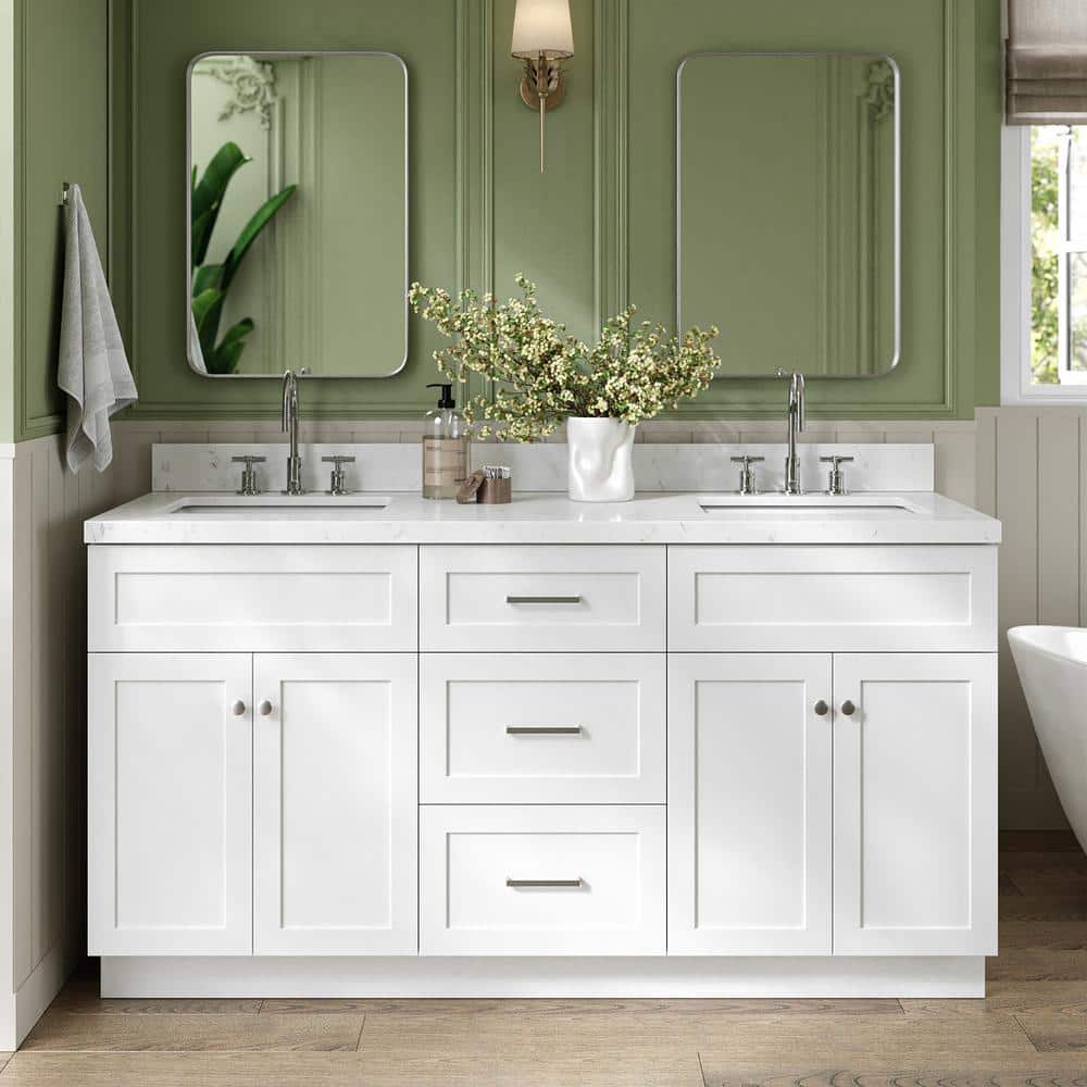 Hamlet 66" White Quartz Double Basin Freestanding Vanity Set