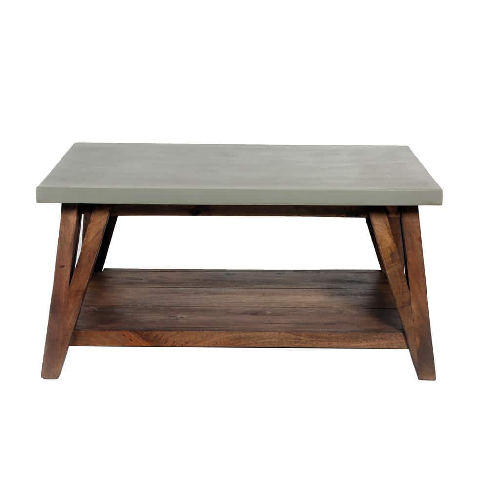Brookside Light Brown Wood Coffee Table with Concrete Top